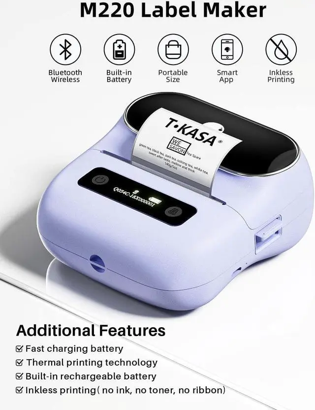 Alt view image 4 of 5 - Phomemo M220 Label Maker & 4 Roll Label, 3.14 Inch Bluetooth Thermal Label Printer for Barcode, Address, Labeling, Mailing, File Folder Label, Easy to Use, Support Smartphone, Tablet&PC