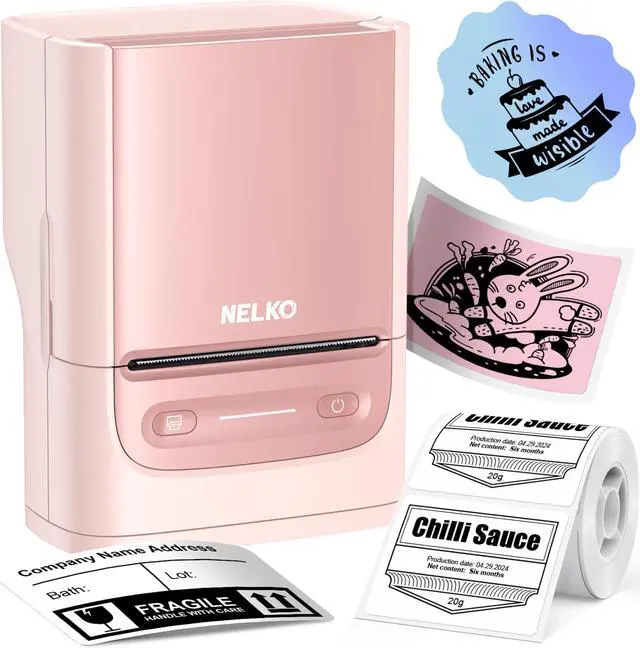 Main image of Nelko PM220 Bluetooth Label Maker Machine with Tape, 2 Inch Portable Thermal Printer for Small Business, Address, Logo, Clothing, Sticker Printer for Phones & PC, Pink