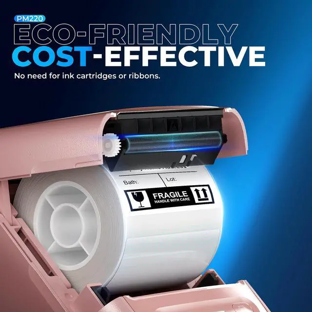 Alt view image 3 of 5 - Nelko PM220 Bluetooth Label Maker Machine with Tape, 2 Inch Portable Thermal Printer for Small Business, Address, Logo, Clothing, Sticker Printer for Phones & PC, Pink