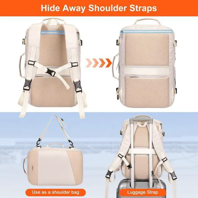 Alt view image 4 of 5 - PIJUSHI Carry on Travel Backpack for Women Large Flight Approved Personal Item Bag with USB Port Fits 16 Inch Laptop(PE035 Beige)