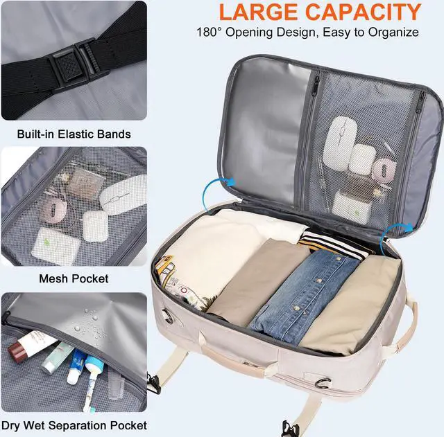 Alt view image 3 of 5 - PIJUSHI Carry on Travel Backpack for Women Large Flight Approved Personal Item Bag with USB Port Fits 16 Inch Laptop(PE035 Beige)