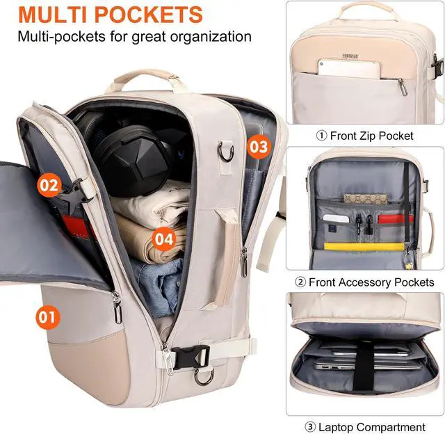 Alt view image 2 of 5 - PIJUSHI Carry on Travel Backpack for Women Large Flight Approved Personal Item Bag with USB Port Fits 16 Inch Laptop(PE035 Beige)