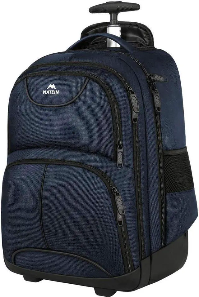 Main image of MATEIN Backpack with Wheels, Travel-Friendly Rolling Laptop Backpack for Men Women, Freewheel Carry on Luggage Business Bag, Compact College Trolley Suitcase Computer Bag fit 17 inch Notebook, Blue