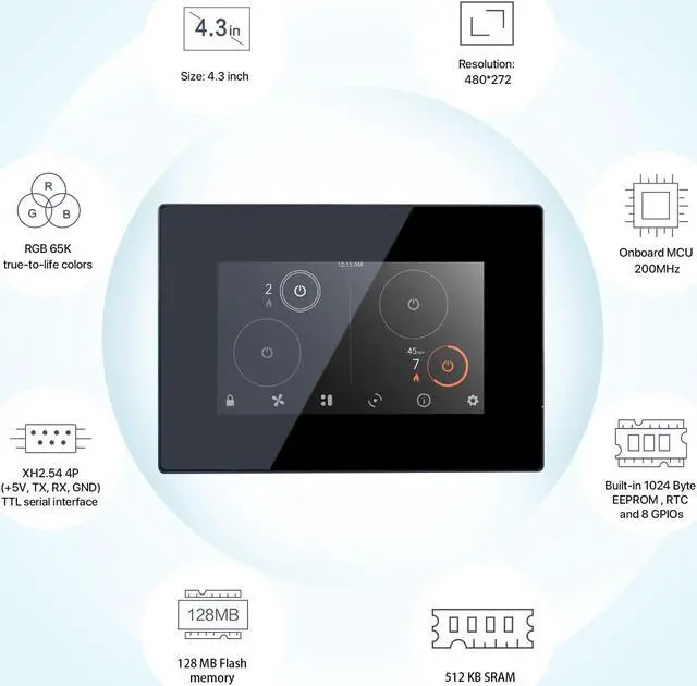 Alt view image 2 of 5 - Nextion 4.3 HMI IPS Display Intelligent Series NX4827P043-011C-Y Capacitive LCD-TFT Touch Screen 480 * 272 with Enclosure, for mmdvm Support Video Audio Animation Play Functions.