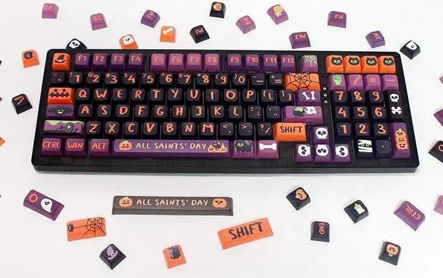 Alt view image 2 of 5 - Pusakoa Halloween Black Cat Themed Keycaps, XDA Profile PBT Dye Sublimation Keycaps, Halloween Pumpkin Customized Keycaps Set for Cherry Gateron MX Switches Mechanical Gaming Keyboards