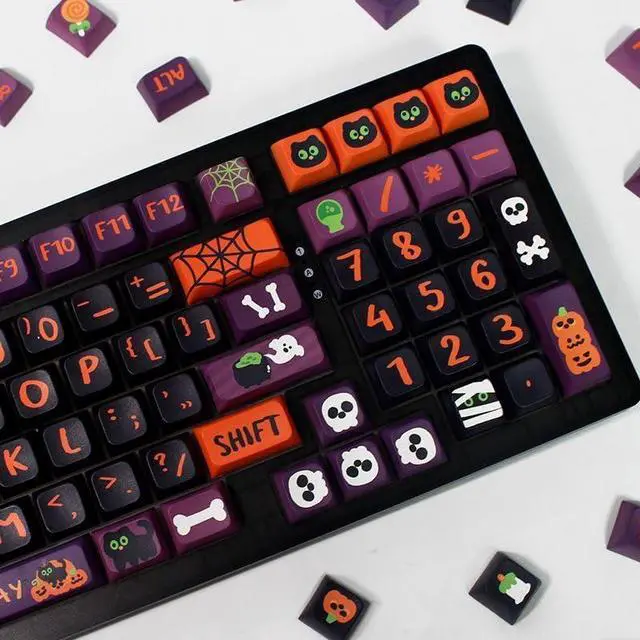 Alt view image 4 of 5 - Pusakoa Halloween Black Cat Themed Keycaps, XDA Profile PBT Dye Sublimation Keycaps, Halloween Pumpkin Customized Keycaps Set for Cherry Gateron MX Switches Mechanical Gaming Keyboards