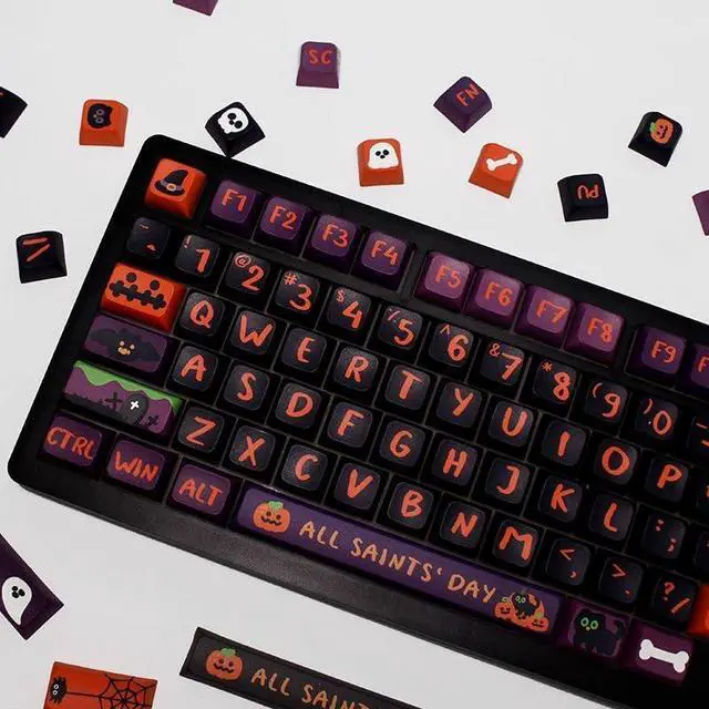 Alt view image 5 of 5 - Pusakoa Halloween Black Cat Themed Keycaps, XDA Profile PBT Dye Sublimation Keycaps, Halloween Pumpkin Customized Keycaps Set for Cherry Gateron MX Switches Mechanical Gaming Keyboards