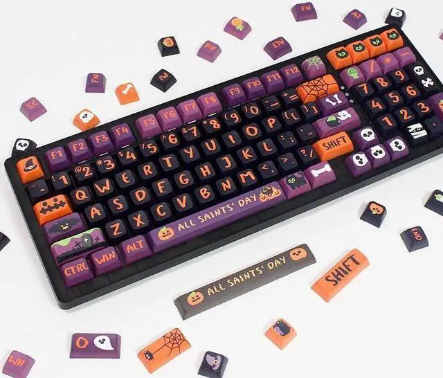 Alt view image 3 of 5 - Pusakoa Halloween Black Cat Themed Keycaps, XDA Profile PBT Dye Sublimation Keycaps, Halloween Pumpkin Customized Keycaps Set for Cherry Gateron MX Switches Mechanical Gaming Keyboards