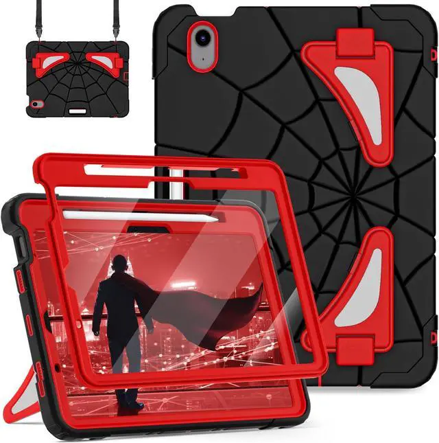 Main image of Case for iPad Air 11 Inch Case M2 / M3 (2024/2025) iPad Air 5th/4th Generaton 10.9 Inch (2022/2020) 6th Generation 2024 Cover for Kids with Pen Holder Screen Protector Thickned Cornor, Black Red