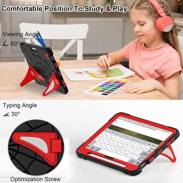 Alt view image 5 of 5 - Case for iPad Air 11 Inch Case M2 / M3 (2024/2025) iPad Air 5th/4th Generaton 10.9 Inch (2022/2020) 6th Generation 2024 Cover for Kids with Pen Holder Screen Protector Thickned Cornor, Black Red