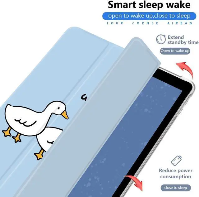 Alt view image 3 of 5 - JOYLAND Cartoon Ducks Pad Case for 10.2 Inch iPad 9th/7th/8th Generation with Pencil Holder, Auto Wake/Sleep, Foldable Smart Stand Blue Leather Anti-Scratch Case