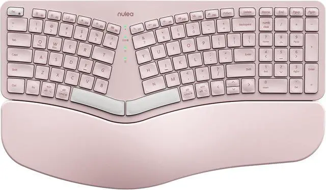 Main image of Nulea Wireless Ergonomic Keyboard, Split Keyboard with Cushioned Wrist Rest, Bluetooth and USB Connectivity, USB-C Rechargeable, Compatible with Windows Mac (Grey Pink)