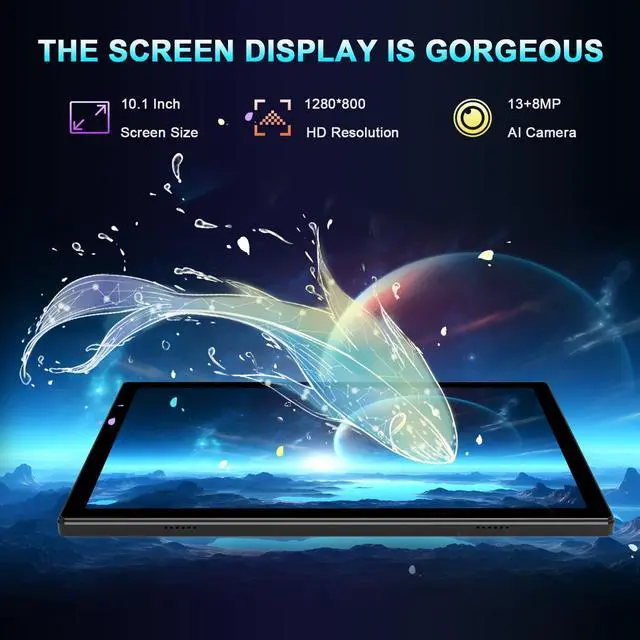 Alt view image 5 of 5 - 2025 Latest Android 14 Tablet 10.1 Inch Screen, 128GB ROM + 8GB RAM(4+4 Virtual) Storage Tablet Octa-Core Processor, 5G WiFi Tablet with 7000mAh Battery, 1280*800 HD Display Bluetooth/GPS/13MP Camera