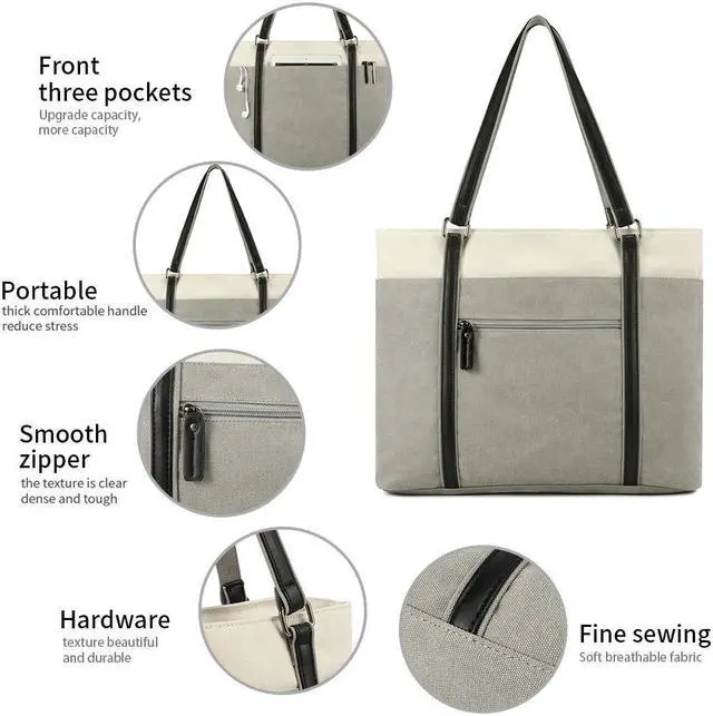 Alt view image 5 of 5 - Women's Work Bag with Laptop Compartment Zipper Pockets Teacher Totes Purse
