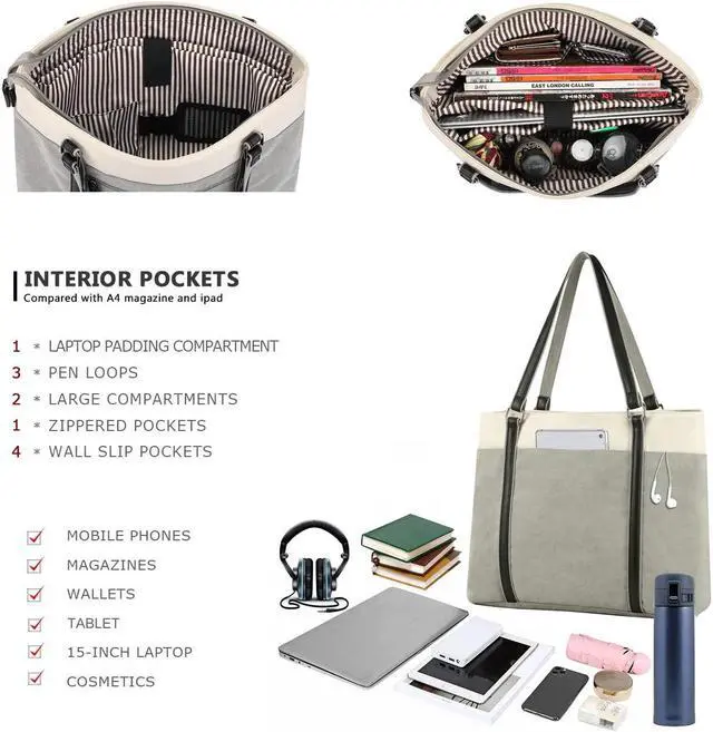 Alt view image 4 of 5 - Women's Work Bag with Laptop Compartment Zipper Pockets Teacher Totes Purse
