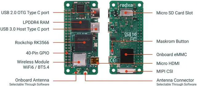Alt view image 5 of 5 - Radxa Zero 3W RK3566 4-core CPU SBC, GPU, NPU, HDMI with 1080P Output,Single Board Computer (Radxa Zero 3W 4GB 32GB Without GPIO)