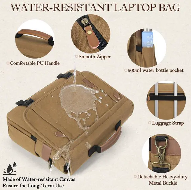 Alt view image 4 of 5 - RAINSMORE Messenger Bag for Men 17-17.3 Inch Laptop Bag Water-resistant Canvas Computer Shoulder Bag Office Work Briefcase Large Casual Satchel Bags for Men Bookbag for College, Khaki