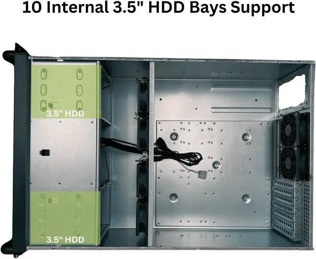 Alt view image 3 of 5 - RackOwl 4U Server Chassis, Rackmount Server Case; 13x HDD Bays (10x3.5 & 3x5.25); E-ATX/CEB/EEB/ATX Motherboards; Fan: Front 2X 120mm, Mid 4X 80mm, Rear 2X 80mm; Front Lock, Size:16.8X 7.0X 25.0