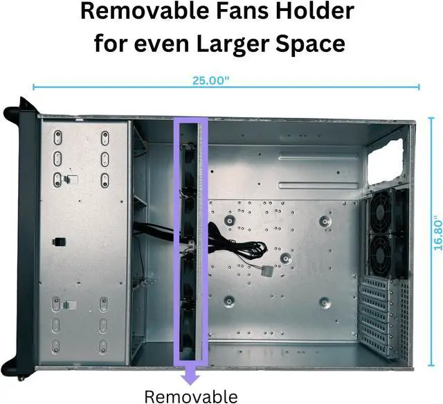 Alt view image 4 of 5 - RackOwl 4U Server Chassis, Rackmount Server Case; 13x HDD Bays (10x3.5 & 3x5.25); E-ATX/CEB/EEB/ATX Motherboards; Fan: Front 2X 120mm, Mid 4X 80mm, Rear 2X 80mm; Front Lock, Size:16.8X 7.0X 25.0