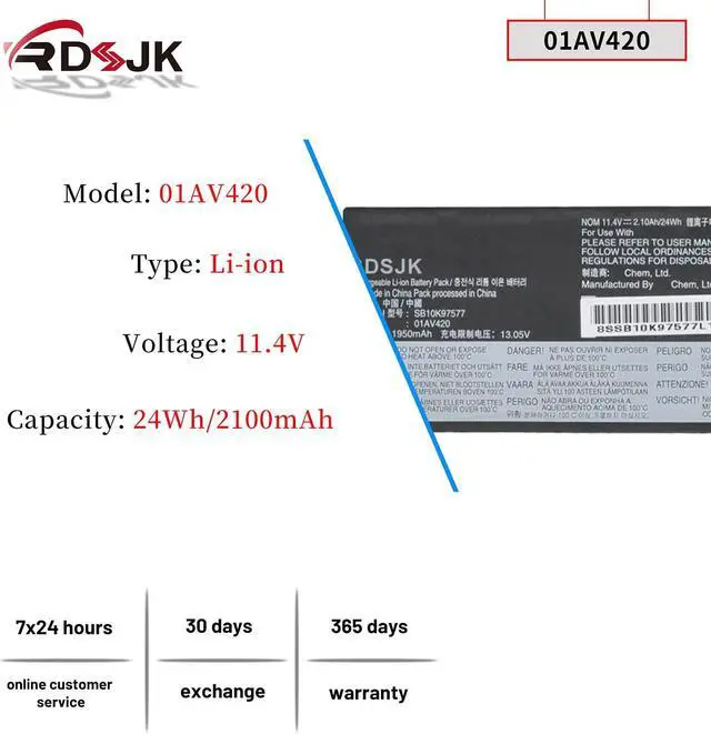 Alt view image 2 of 5 - 01AV420 01AV421 01AV489 01AV419 Laptop Battery for Lenovo ThinkPad T470 20HE T480 A475 A485 TP25(Anniversary Edition 25) Series SB10K97576 SB10K97577 SB10K97578 11.4V/11.46V 24Wh(Built-in Battery)