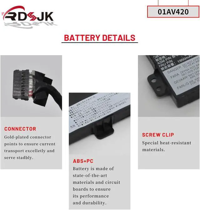Alt view image 5 of 5 - 01AV420 01AV421 01AV489 01AV419 Laptop Battery for Lenovo ThinkPad T470 20HE T480 A475 A485 TP25(Anniversary Edition 25) Series SB10K97576 SB10K97577 SB10K97578 11.4V/11.46V 24Wh(Built-in Battery)
