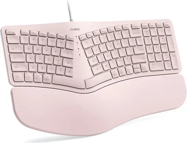 Main image of Nulea RT05C Wired Ergonomic Keyboard, Split Keyboard with Cushioned Wrist Rest, Adjustable Tilt Legs, Plug and Play, USB Corded, Compatible with Windows/Mac (Pink)