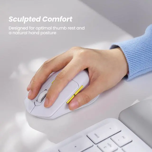 Alt view image 4 of 5 - Nulea KM75 Advanced Ergonomic Wireless Keyboard and Mouse Combo, Comfortable Natural Typing, Palm Rest, Multi-Device (Bluetooth, 2.4G, Wired), Rechargeable, for Multi-OS, Windows, Mac, Android(Yellow)