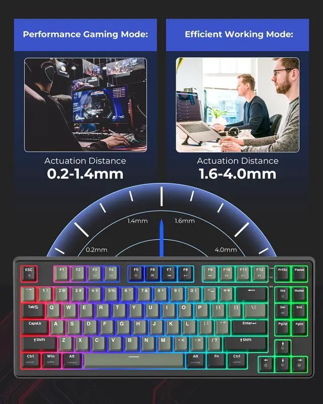 Alt view image 5 of 5 - OHY 75 Percent Rapid Trigger Gaming Keyboard, XVX G75 Wired Mechanical Keyboard 85 Keys with Hyper-Fast Actuation, Dedicated Magnetic Switch, Actuation Point Adjustable,8K Hz Polling Rate-Black