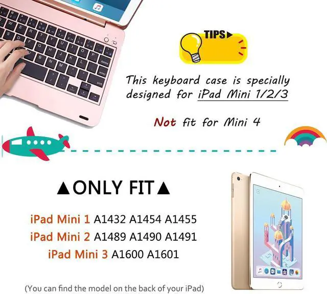 Alt view image 2 of 5 - ONHI Ultra-Slim Wireless Keyboard Case for iPad Mini 1 / Mini 2 / Mini 3, Durable Plastic Alloy Shell, Smart Folio Case with Auto Sleep/Wake Function, Silent Typing Experience (Mini 1&2&3 Rose Gold)