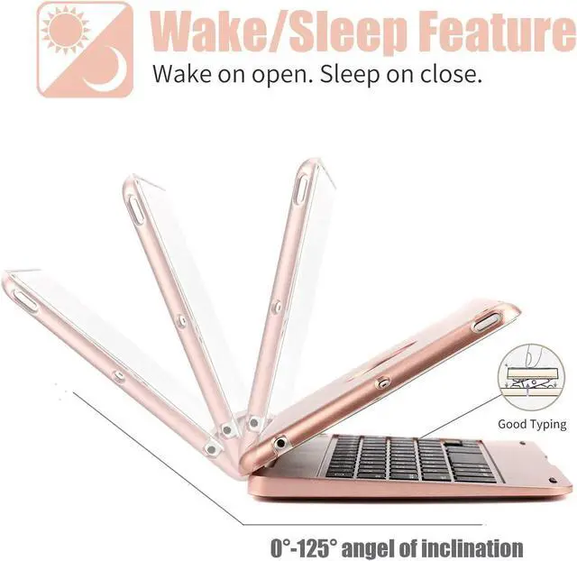 Alt view image 3 of 5 - ONHI Ultra-Slim Wireless Keyboard Case for iPad Mini 1 / Mini 2 / Mini 3, Durable Plastic Alloy Shell, Smart Folio Case with Auto Sleep/Wake Function, Silent Typing Experience (Mini 1&2&3 Rose Gold)