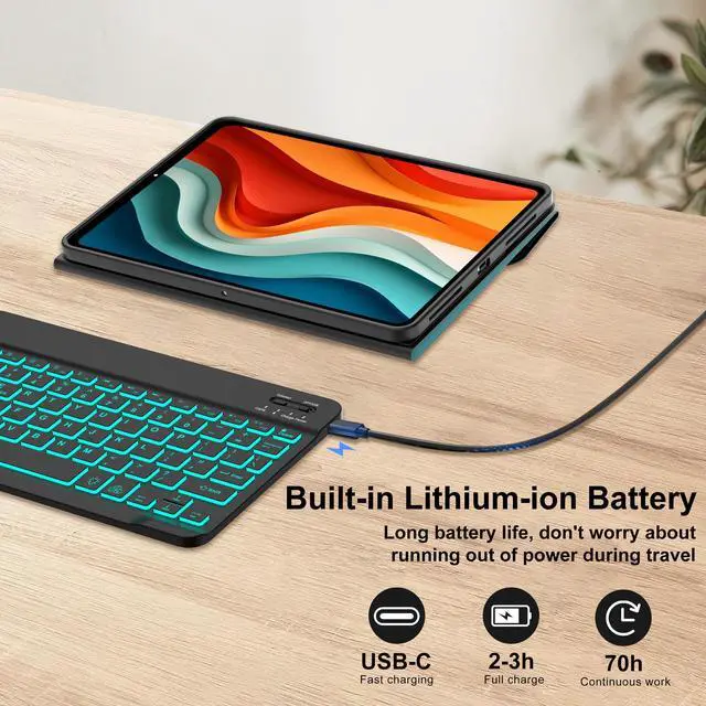 Alt view image 4 of 5 - Keyboard Case for Samsung Galaxy Tab A8 10.5 inch 2022, 7 Colors Backlit & Magnetic Detachable Bluetooth Keyboard, Slim Soft Folio Tablet Cover Case for Tab A8 SM-X200/X205/X207, Auto Sleep/Wake Up