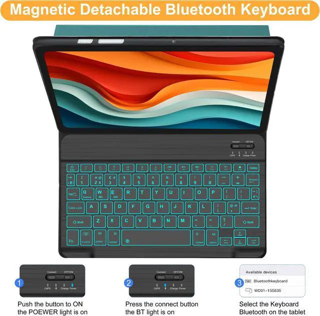 Alt view image 3 of 5 - Keyboard Case for Samsung Galaxy Tab A8 10.5 inch 2022, 7 Colors Backlit & Magnetic Detachable Bluetooth Keyboard, Slim Soft Folio Tablet Cover Case for Tab A8 SM-X200/X205/X207, Auto Sleep/Wake Up