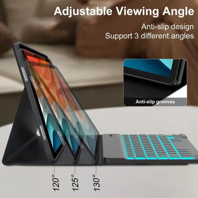 Alt view image 2 of 5 - Keyboard Case for Samsung Galaxy Tab A8 10.5 inch 2022, 7 Colors Backlit & Magnetic Detachable Bluetooth Keyboard, Slim Soft Folio Tablet Cover Case for Tab A8 SM-X200/X205/X207, Auto Sleep/Wake Up