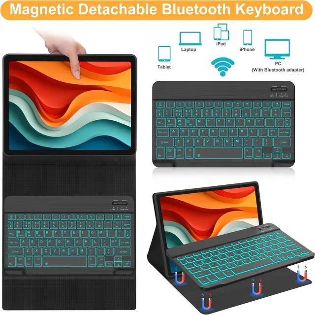 Alt view image 5 of 5 - Keyboard Case for Samsung Galaxy Tab A8 10.5 inch 2022, 7 Colors Backlit & Magnetic Detachable Bluetooth Keyboard, Slim Soft Folio Tablet Cover Case for Tab A8 SM-X200/X205/X207, Auto Sleep/Wake Up