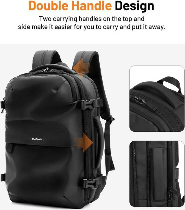 Alt view image 5 of 5 - Oumurs Laptop Backpack for Long Travel with 30-40L Expandable Large Capacity Water-resistant Black 1800D Oxford Fabric Lamination Fabric