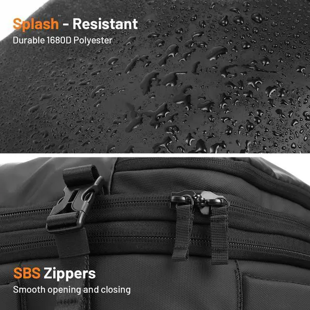 Alt view image 3 of 5 - Oumurs Laptop Backpack for Long Travel with 30-40L Expandable Large Capacity Water-resistant Black 1800D Oxford Fabric Lamination Fabric