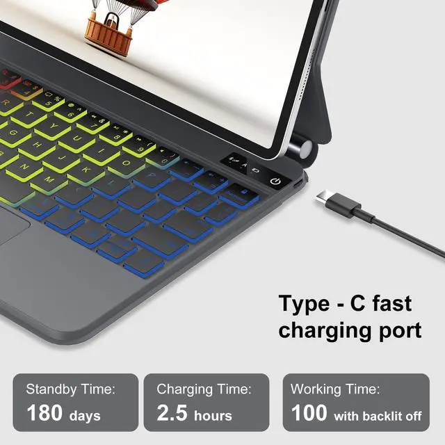 Alt view image 3 of 5 - Magic Keyboard Case for iPad Air 11 inch M2 2024 & iPad Pro 11 Inch (4th/3rd/2nd/1st Gen), iPad Air 5th/4th Generation Case with Keyboard, Floating Cantilever Stand, Multi-Touch Trackpad, Backlit Keys