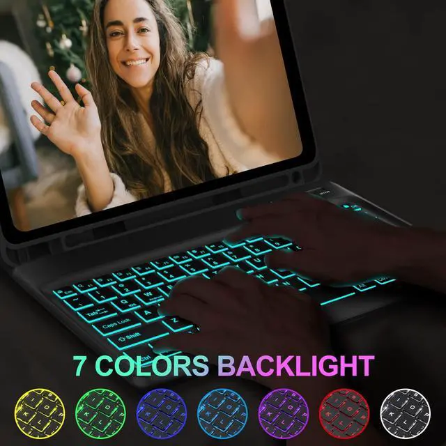 Alt view image 5 of 5 - Keyboard Case for iPad Pro 12.9 inch 6th/5th/4th/3rd Gen & iPad Air 13 inch (M2) 2024, 7 Color Backlit & Magnetic Detachable Wireless Keyboard, Smart Flip Cover with Pencil Holder, Auto Sleep/Wake