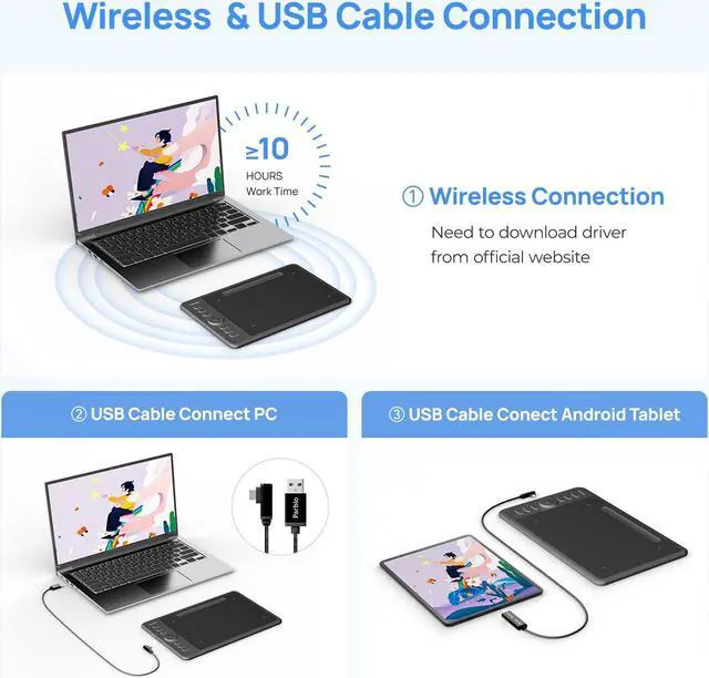 Alt view image 2 of 5 - Parblo Intangbo SW Wireless Drawing Tablet,7x4 inch,6 Customized Keys, Digital Graphics Tablets with 16384 Pressure Levels, S01 Battery-Free Stylus Compatible with Windows/Mac/Android-Black