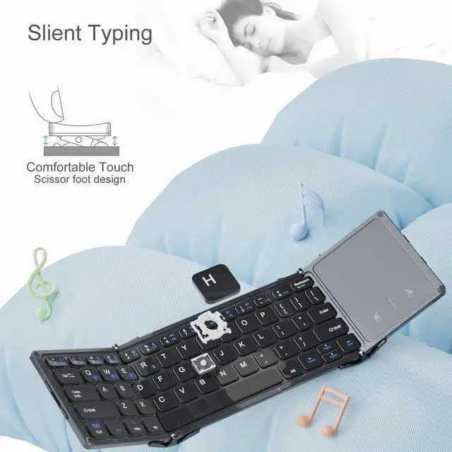 Alt view image 5 of 5 - ROCK&ROWN Foldable Bluetooth Keyboard, Wireless Portable Keyboard with Touchpad, Folding Travel Keyboard for iOS/Android/Windows