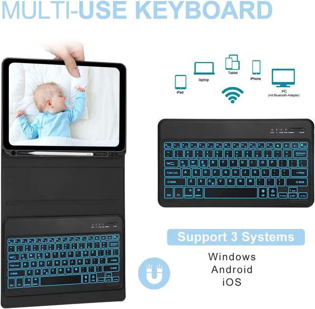 Alt view image 3 of 5 - Keyboard Case for iPad Pro 12.9 inch 6th/5th/4th/3rd Gen & iPad Air 13 inch (M2) 2024, 7 Color Backlit & Magnetic Detachable Wireless Keyboard, Smart Flip Cover with Pencil Holder, Auto Sleep/Wake