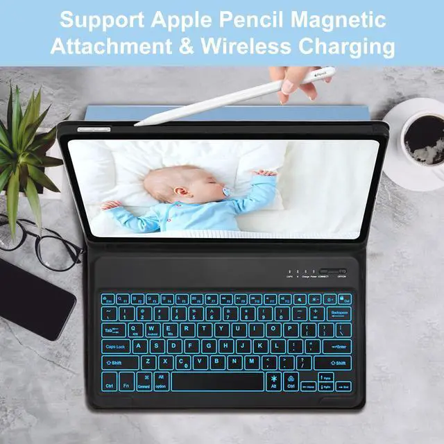 Alt view image 4 of 5 - Keyboard Case for iPad Pro 12.9 inch 6th/5th/4th/3rd Gen & iPad Air 13 inch (M2) 2024, 7 Color Backlit & Magnetic Detachable Wireless Keyboard, Smart Flip Cover with Pencil Holder, Auto Sleep/Wake