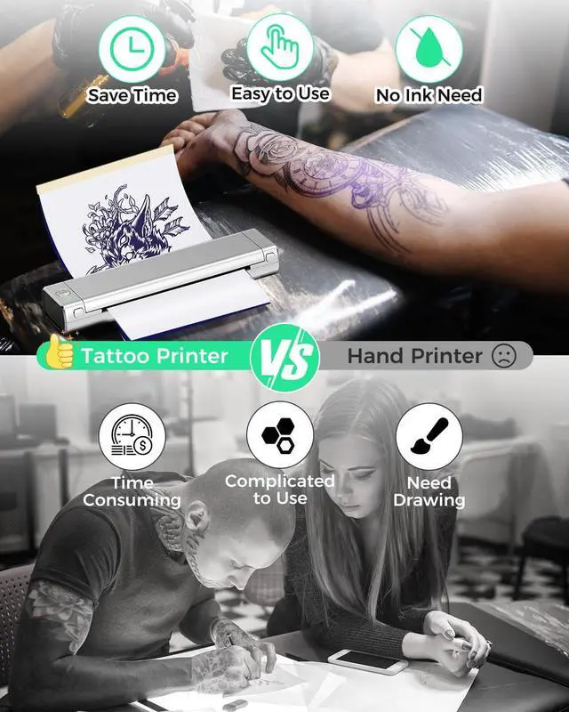 Alt view image 2 of 5 - Phomemo Tattoo Printer with Case and 110 Sheets Tattoo Transfer Paper, Portable Tattoo Stencil Machine for Tattoo Artists & Beginners,Inkless Printing, Compatible with Phone & PC