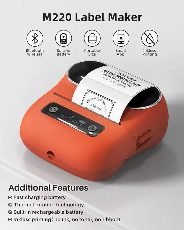 Alt view image 4 of 5 - Phomemo M220 Label Maker & 4 Roll Label, 3.14 Inch Bluetooth Thermal Label Printer for Barcode, Address, Labeling, Mailing, File Folder Label, Easy to Use, Support Smartphone, Tablet&PC