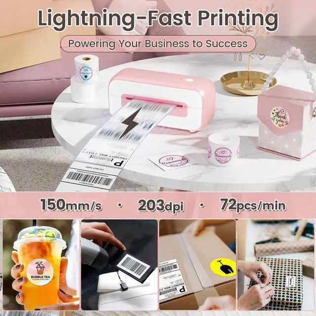 Alt view image 3 of 5 - Phomemo Bluetooth Thermal Shipping Label Printer, 2025 Upgrade 4x6 Desktop Thermal Label Printer for Shipping Packages/Small Business/Office/Home, for , Ebay, Shopify, Etsy, UPS, FedEx - Pink