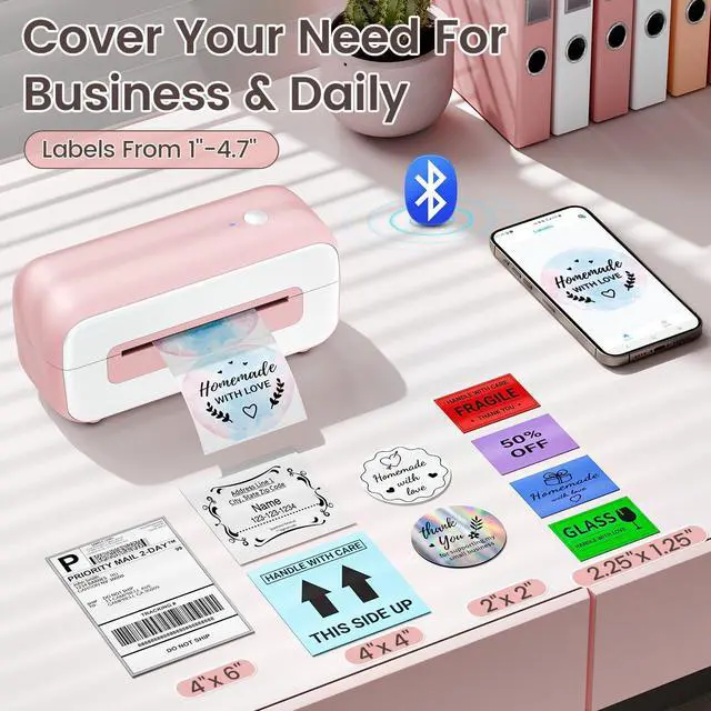Alt view image 4 of 5 - Phomemo Bluetooth Thermal Shipping Label Printer, 2025 Upgrade 4x6 Desktop Thermal Label Printer for Shipping Packages/Small Business/Office/Home, for , Ebay, Shopify, Etsy, UPS, FedEx - Pink