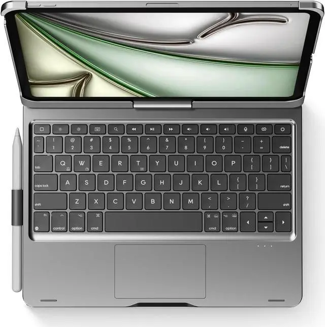 Alt view image 2 of 5 - pekarejue Wireless Keyboard Case for 2024 Apple iPad Pro 11 inch 5th Generation M4 A2836 A2837 A3006: Rotatable Pencil Holder Multi-Touch Trackpad RGB Backlit Space Gray