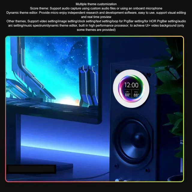 Alt view image 2 of 5 - 2.1 Inch AIO Computer Temp Monitor, Mini PC CPU HDD Data Monitor Support Multiple Themes, AIDA64 Round LCD Display Module Upgrade Kit for Water Cooling Systems (White)