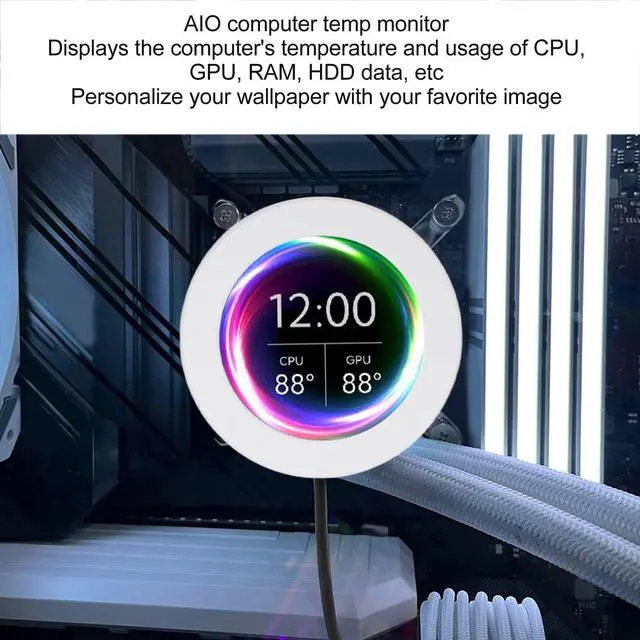 Alt view image 3 of 5 - 2.1 Inch AIO Computer Temp Monitor, Mini PC CPU HDD Data Monitor Support Multiple Themes, AIDA64 Round LCD Display Module Upgrade Kit for Water Cooling Systems (White)