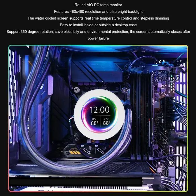 Alt view image 4 of 5 - 2.1 Inch AIO Computer Temp Monitor, Mini PC CPU HDD Data Monitor Support Multiple Themes, AIDA64 Round LCD Display Module Upgrade Kit for Water Cooling Systems (White)